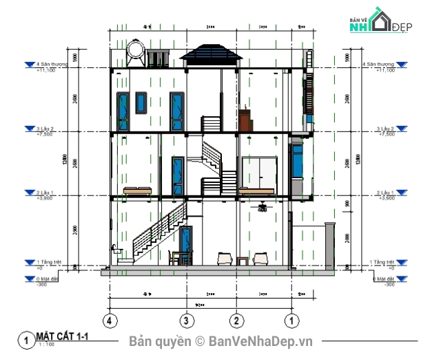 Bản vẽ nhà 3 tầng,nhà phố 3 tầng 4.2x10.2m,mẫu thiết kế nhà 3 tầng,File thiết kế nhà 3 tầng mặt phố,nhà 3 tầng