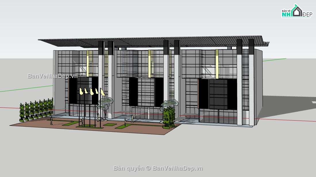 Model su nhà làm việc,File sketchup  nhà làm việc,nhà làm việc