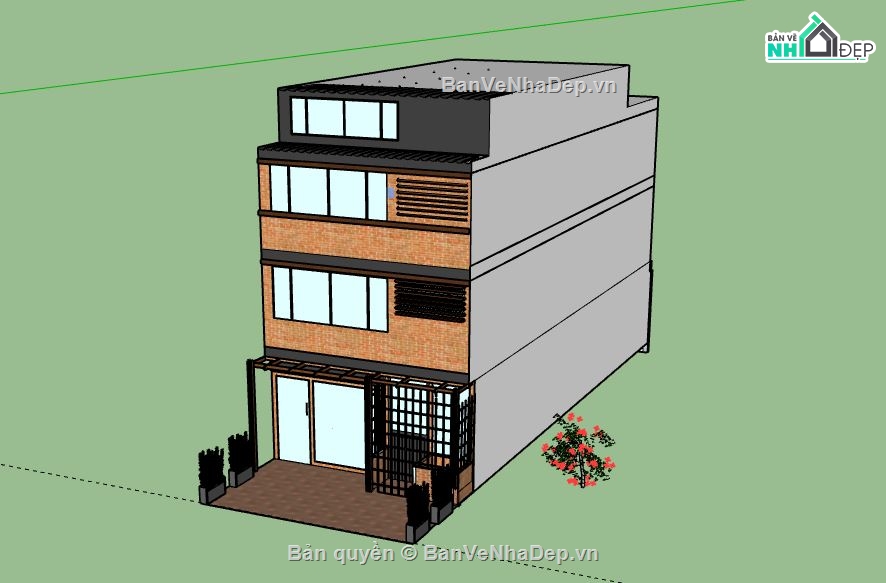 Nhà phố 3 tầng,model su nhà phố 3 tầng,nhà phố 3 tầng sketchup