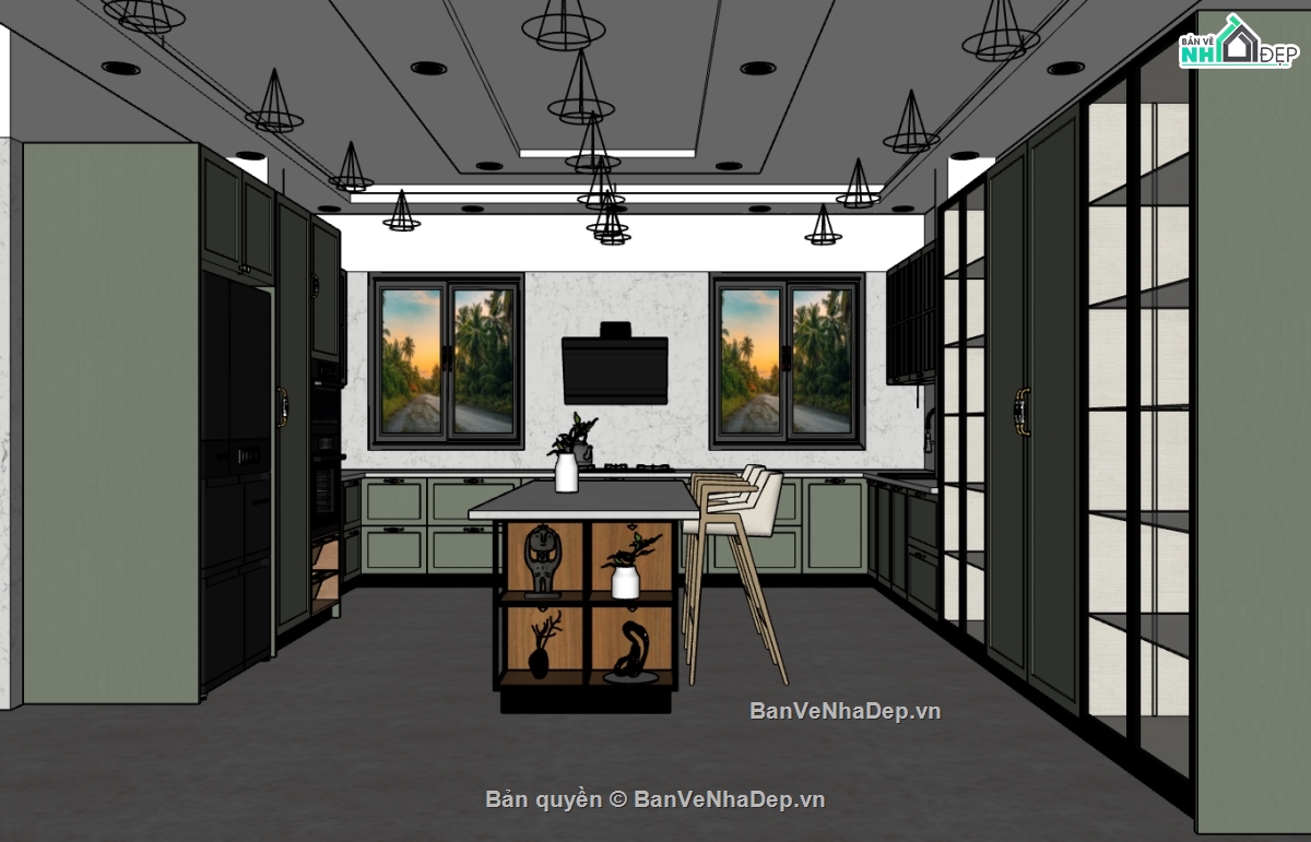 sketchup nội thất,nội thất bếp,bếp