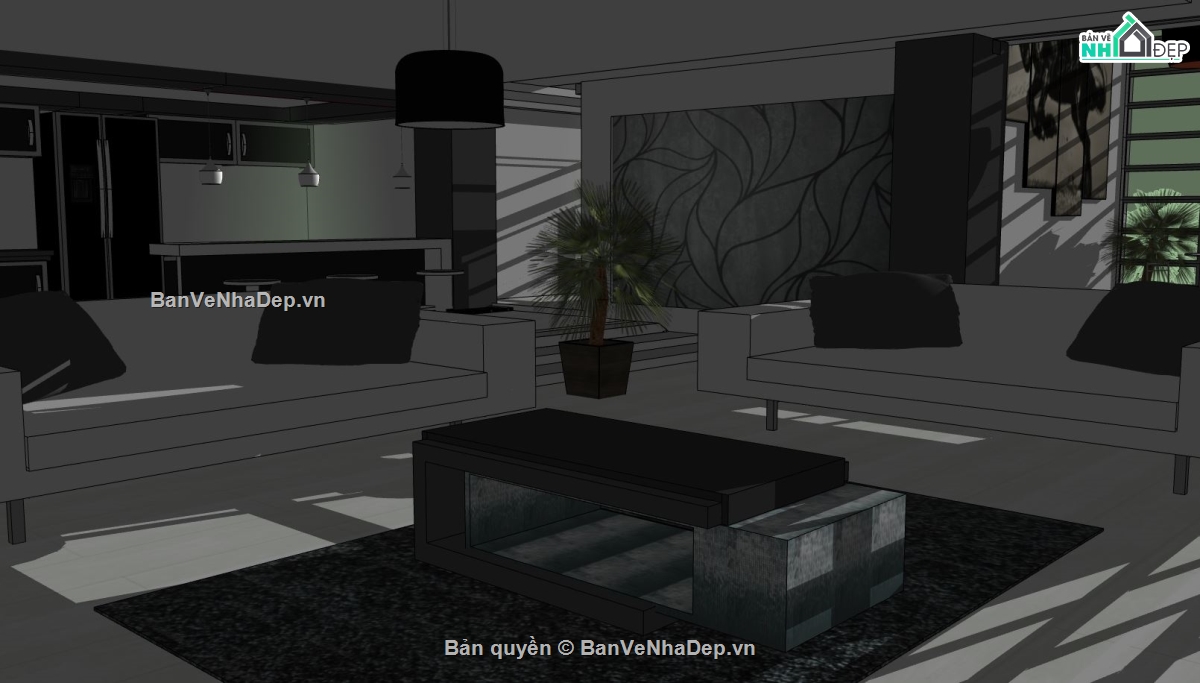 nội thất phòng khách,sketchup phòng khách,Model sketchup phòng khách,thiết kế phòng khách sketchup