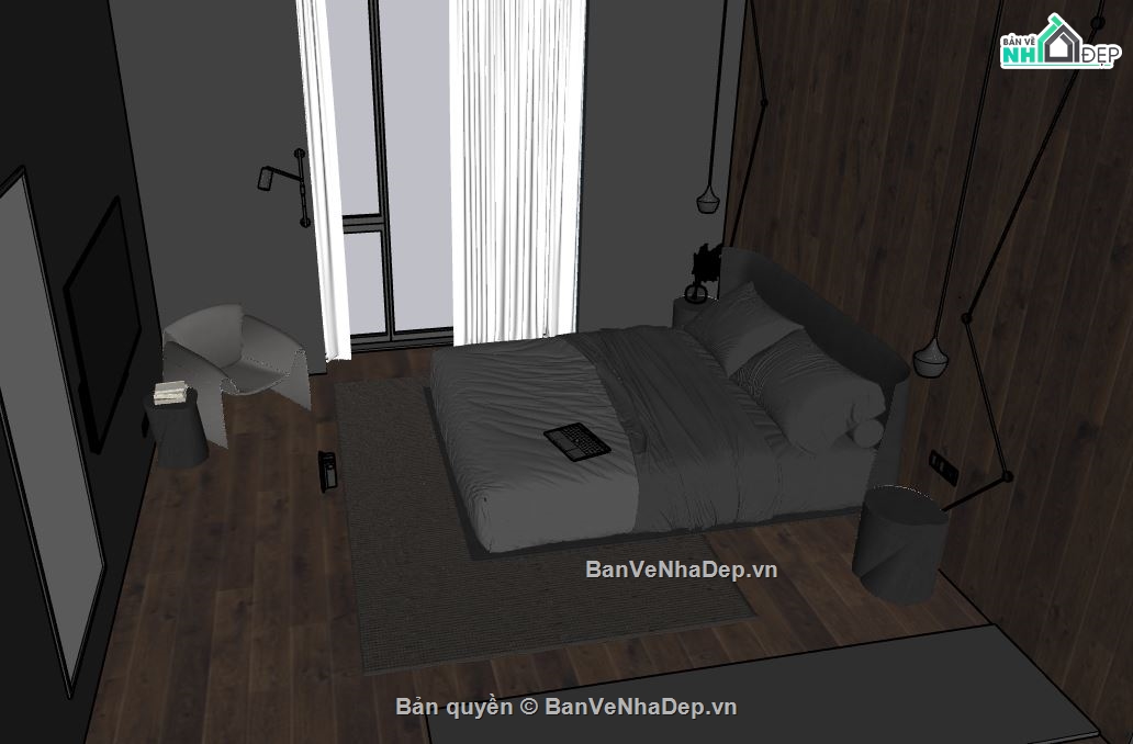 3d sketchup phòng ngủ,Model phòng ngủ,3d phòng ngủ