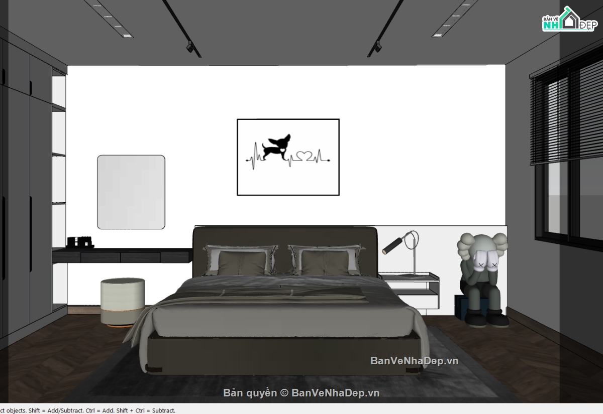 phòng ngủ master sketchup,Model phòng ngủ file su,thiết kế phòng ngủ hiện đại