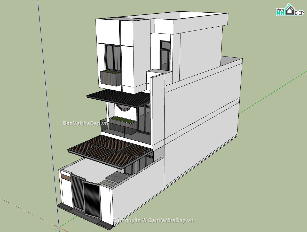 nhà phố 3 tầng,nhà phố hiện đại,phối cảnh nhà phố,sketchup nhà phố