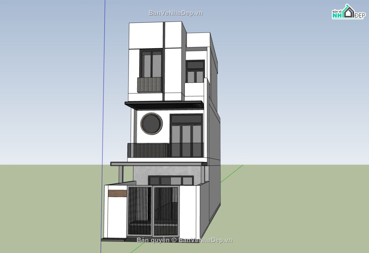 nhà phố 3 tầng,nhà phố hiện đại,phối cảnh nhà phố,sketchup nhà phố