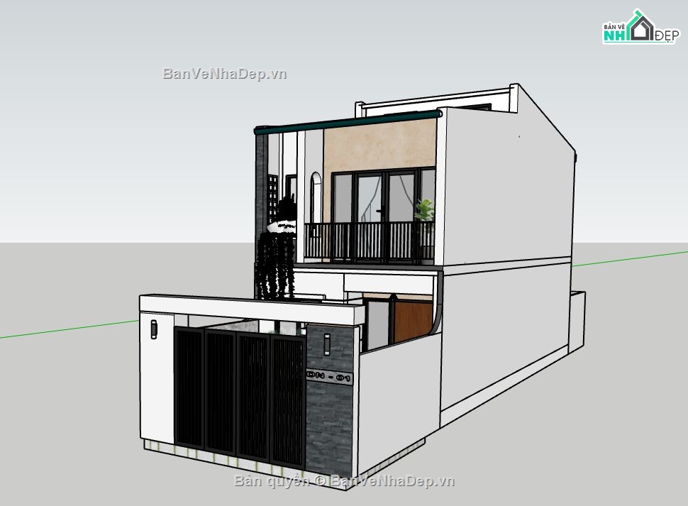 Nhà phố 2 tầng,Model su nhà phố 2 tầng,sketchup nhà phố 2 tầng