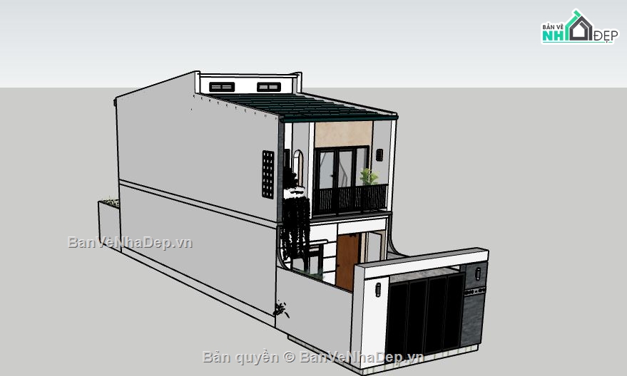 Nhà phố 2 tầng,Model su nhà phố 2 tầng,sketchup nhà phố 2 tầng