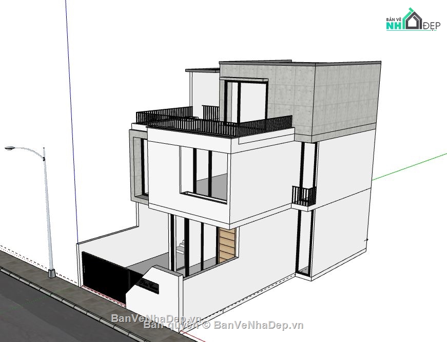 Nhà phố 3 tầng,model su nhà phố 3 tầng,sketchup nhà phố 3 tầng