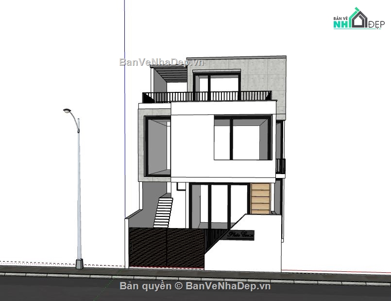 Nhà phố 3 tầng,model su nhà phố 3 tầng,sketchup nhà phố 3 tầng