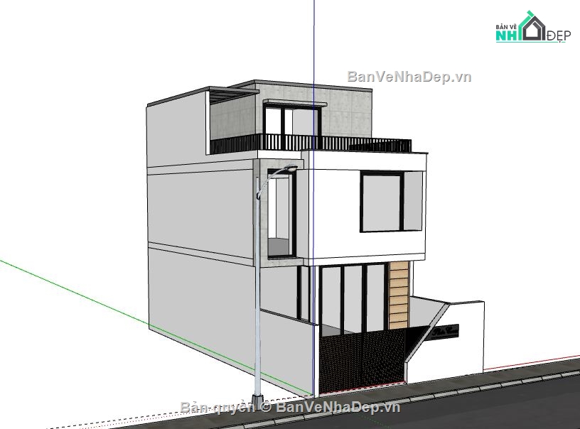 Nhà phố 3 tầng,model su nhà phố 3 tầng,sketchup nhà phố 3 tầng