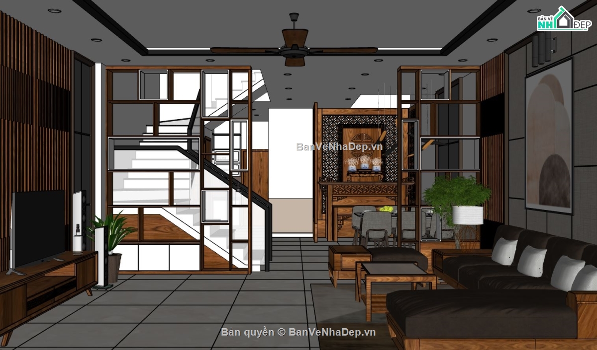 nội thất phòng khách,nội thất nhà bếp,model su khách bếp,khách bếp file sketchup