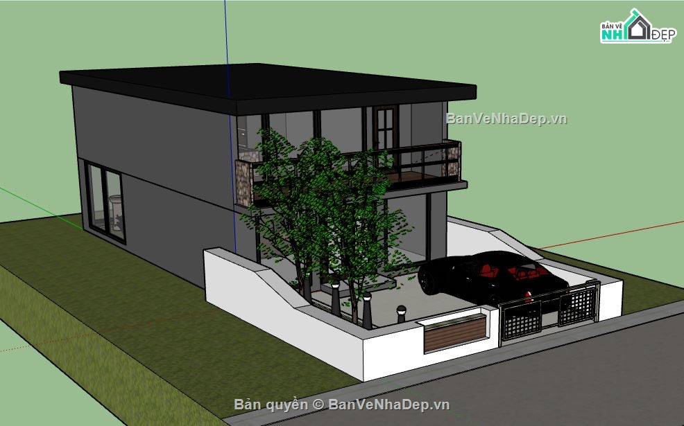 Nhà phố 2 tầng,file su nhà phố 2 tầng,sketchup nhà phố 2 tầng