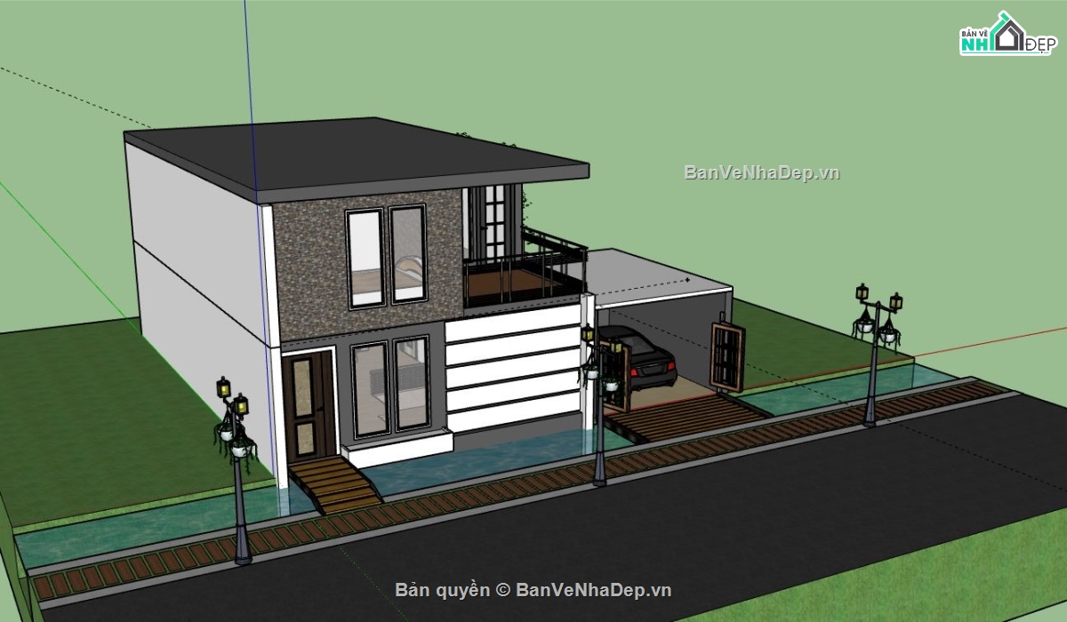 Nhà phố 2 tầng,model su nhà phố 2 tầng,nhà phố 2 tầng sketchup