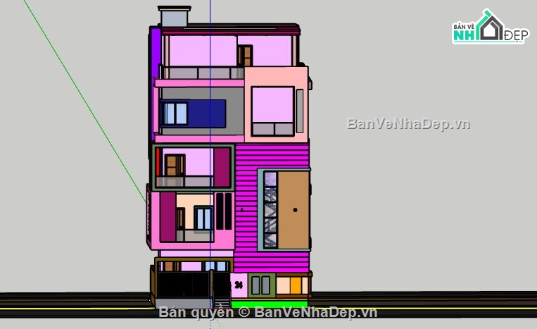 Nhà phố 5 tầng,file su nhà phố 5 tầng,sketchup nhà phố 5 tầng