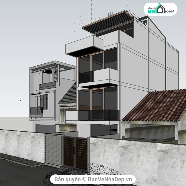 Bộ 5 mẫu thiết kế sketchup nhà phố hiện đại