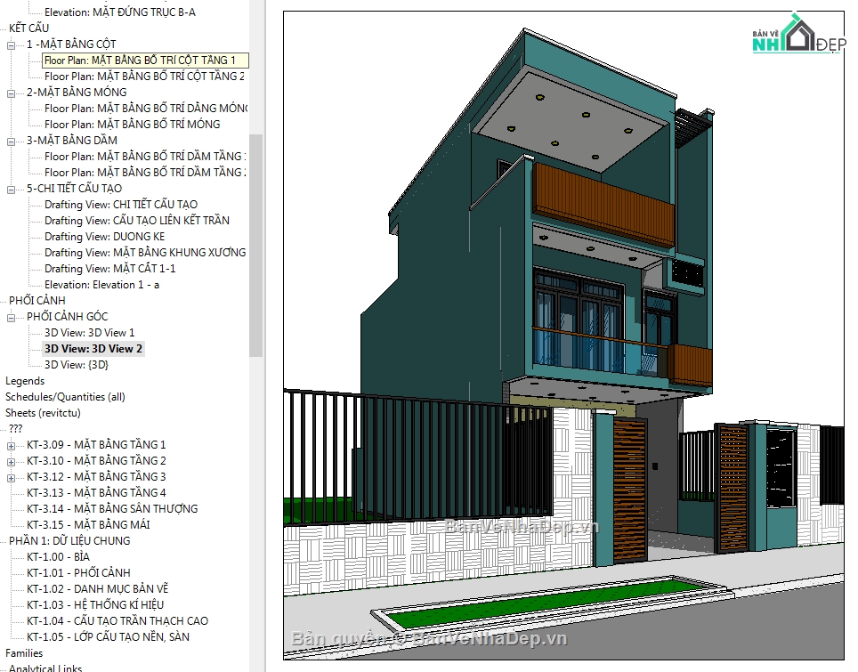 Revit nhà phố 3 tầng,revit nhà phố 3 tầng,File revit nhà phố,Bản vẽ revit nhà phố,nhà phố 3 tầng revit