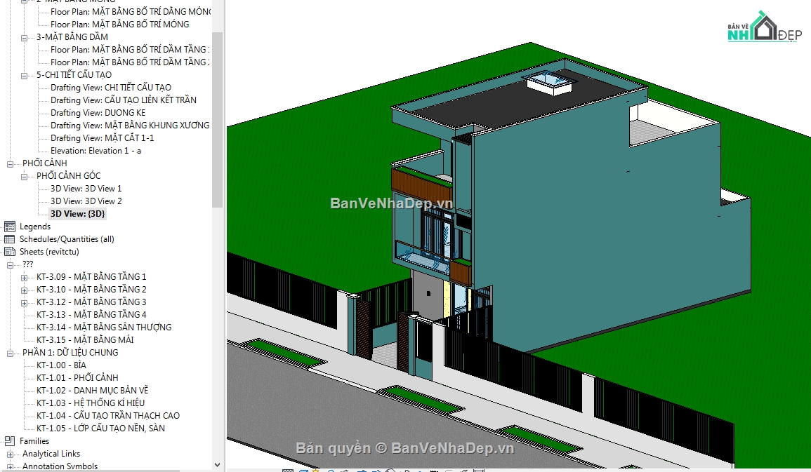 Revit nhà phố 3 tầng,revit nhà phố 3 tầng,File revit nhà phố,Bản vẽ revit nhà phố,nhà phố 3 tầng revit