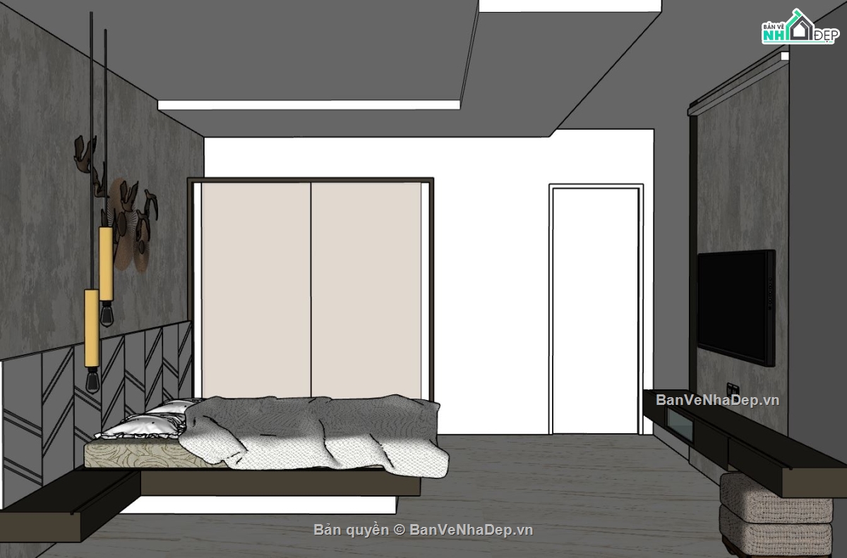 su phòng ngủ,phòng ngủ hiện đại,nội thất phòng ngủ sketchup,mẫu phòng ngủ đơn giản