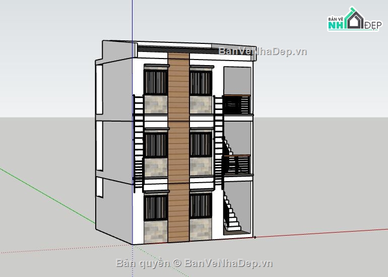 Nhà phố 3 tầng,model su nhà phố 3 tầng,mẫu nhà phố 3 tầng sketchup