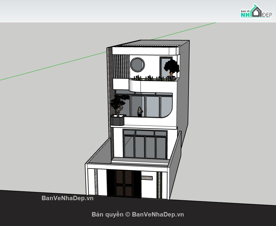 nhà phố 3 tầng,nhà 3 tầng,sketchup nhà phố