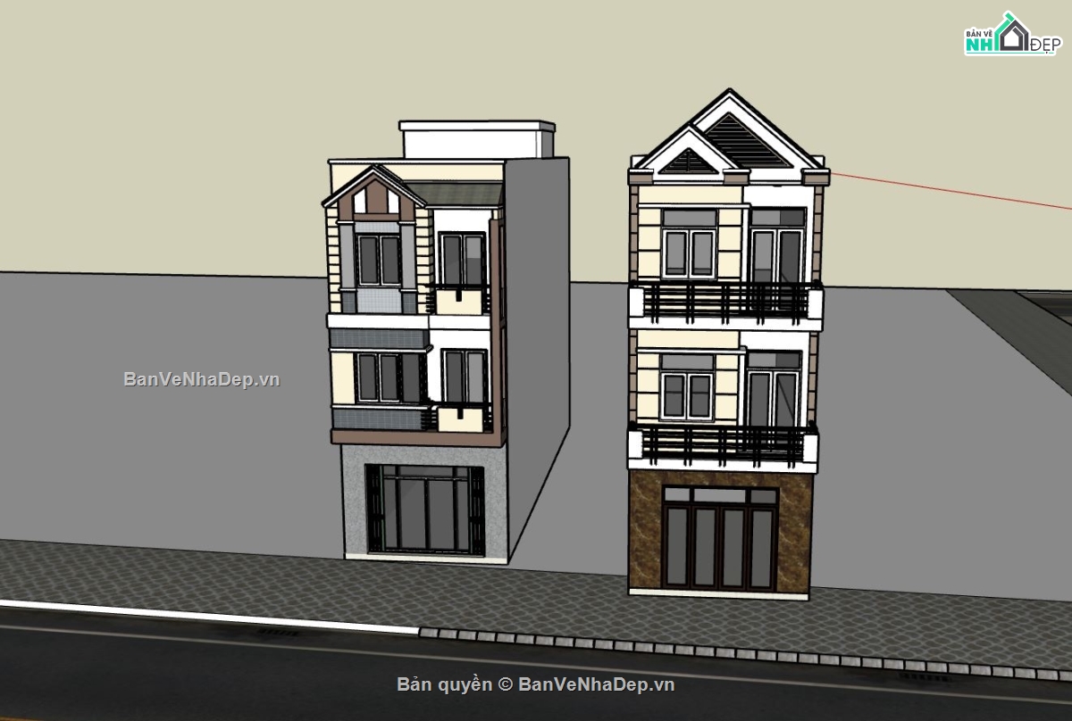 nhà phố 3 tầng,File sketchup nhà phố 3 tầng,sketchup nhà phố 2 tầng,model su nhà phố 2 tầng