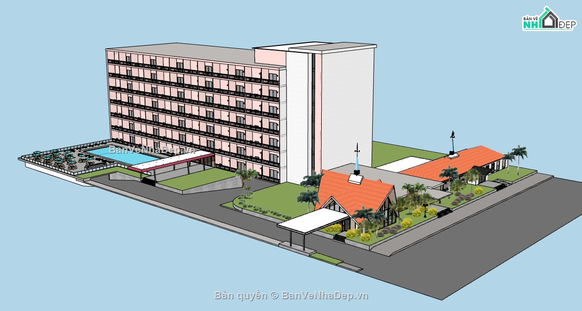 sketchup thiết kế khách sạn,khách sạn hiện đại dựng 3d su,bao cảnh 3d su khách sạn hiện đại