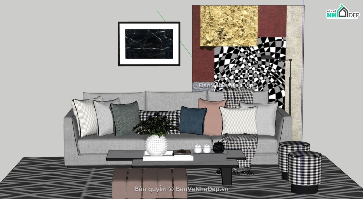 sketchup dựng mẫu sofa,thiết kế sofa file sketchup đẹp,sofa phòng khách,model su sofa phòng khách