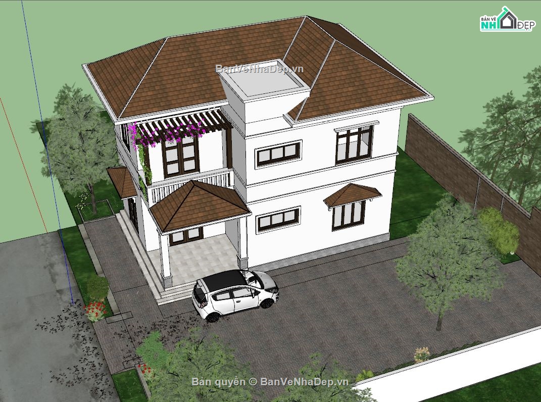 biệt thự 2 tầng,mẫu biệt thự sketchup,thiết kế nhà 2 tầng sketchup,su biệt thự 2 tầng