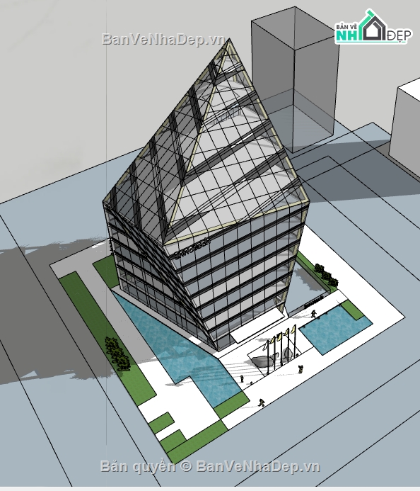 dựng sketchup tháp kính,thiết kế 3d tòa tháp kính hiện đại,tòa tháp kính cao tầng file su