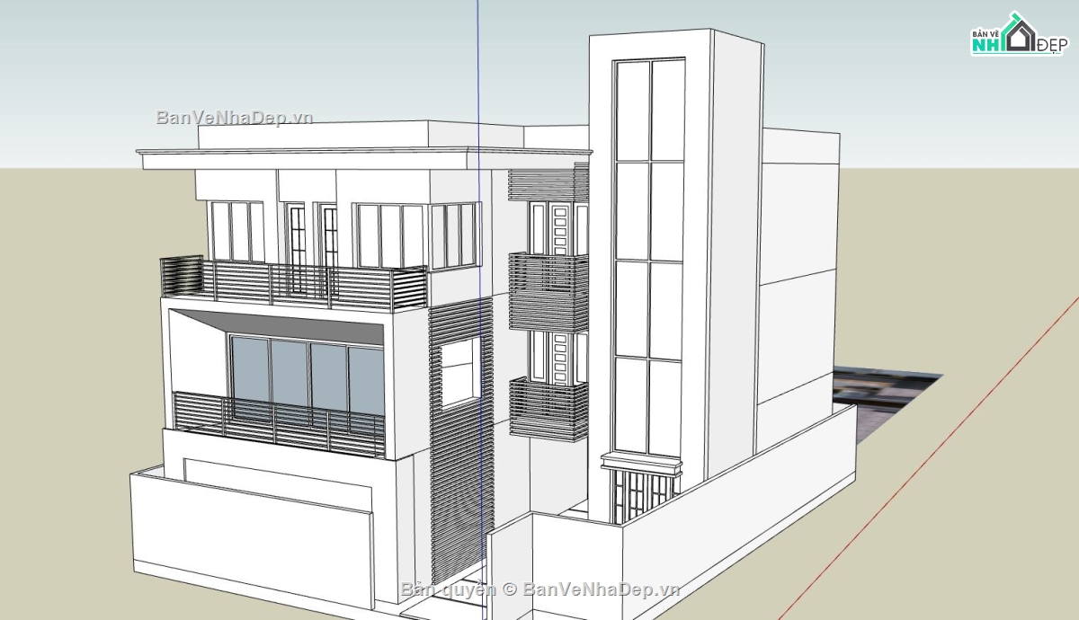 biệt thự 3 tầng,biệt thự sketchup,biệt thự hiện đại