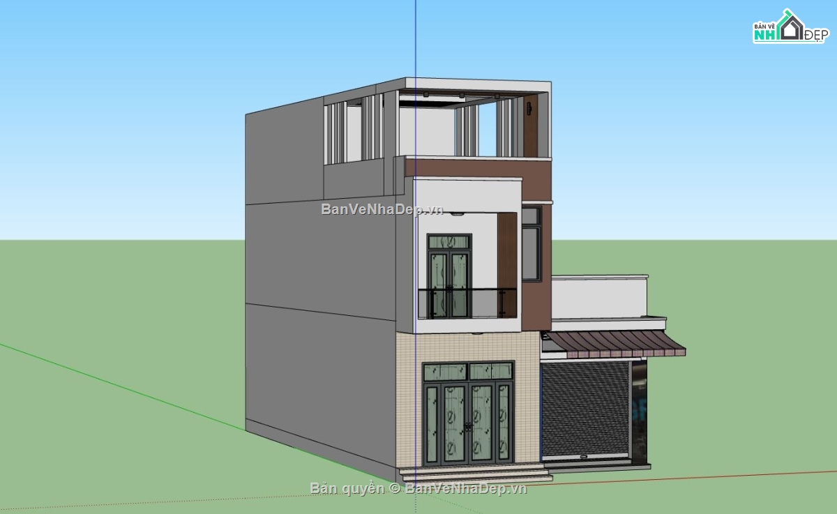 nhà phố 3 tầng,file su nhà phố 3 tầng,phối cảnh nhà phố 3 tầng,thiết kế nhà phố 3 tầng,model su nhà phố 3 tầng