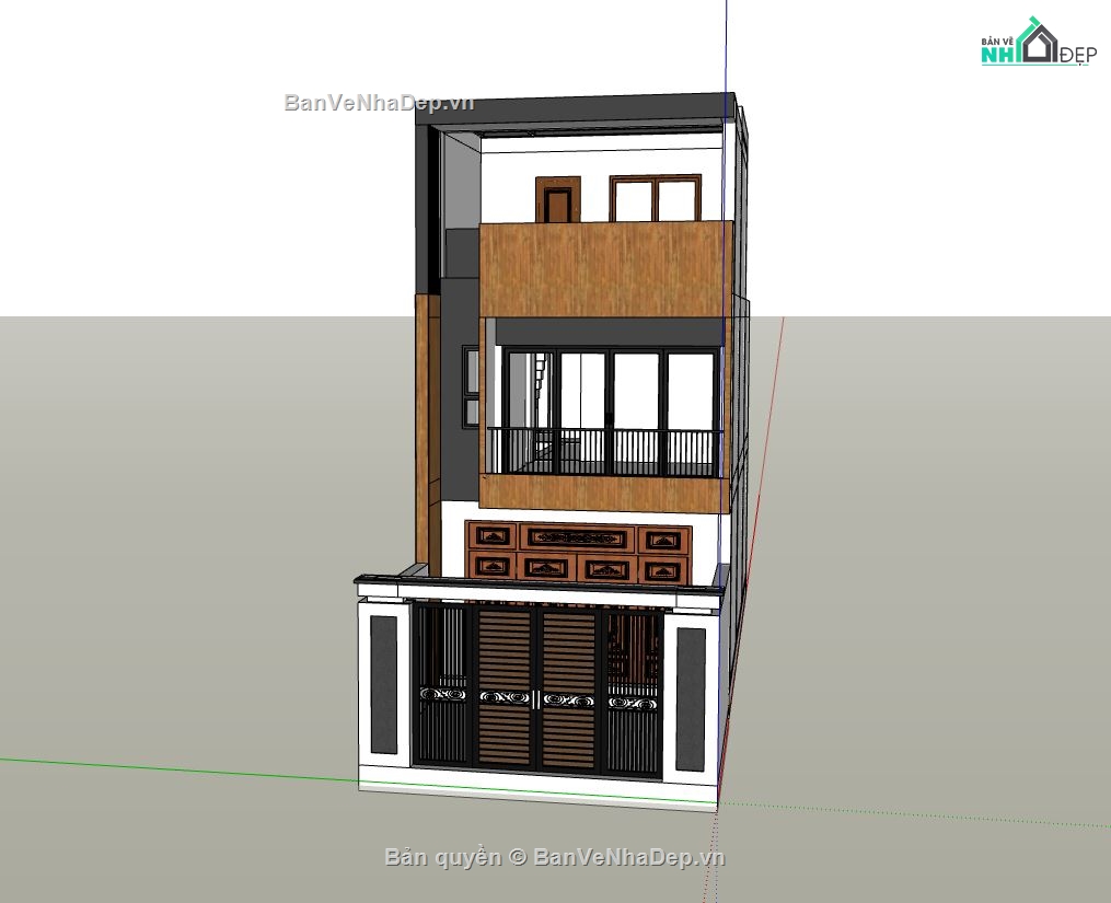 nhà phố 3 tầng,file sketchup nhà phố 3 tầng,thiết kế nhà phố hiện đại