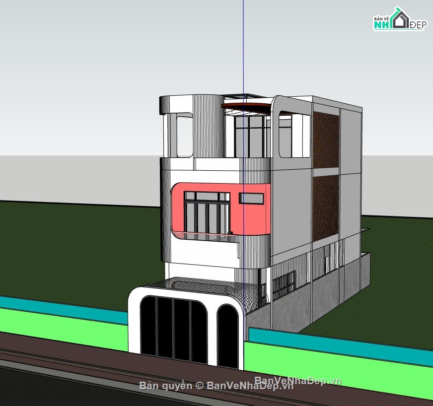 nhà phố 3 tầng,model sketchup nhà phố,nhà phố hiện đại