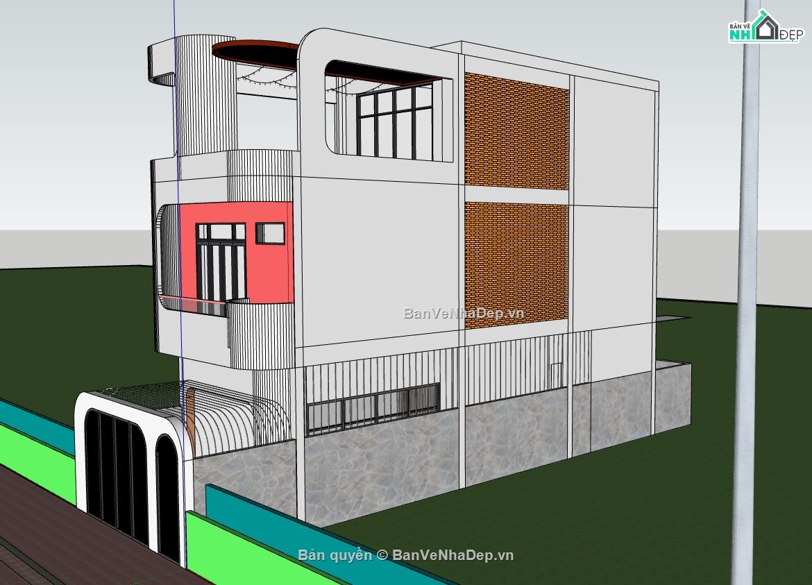 nhà phố 3 tầng,model sketchup nhà phố,nhà phố hiện đại