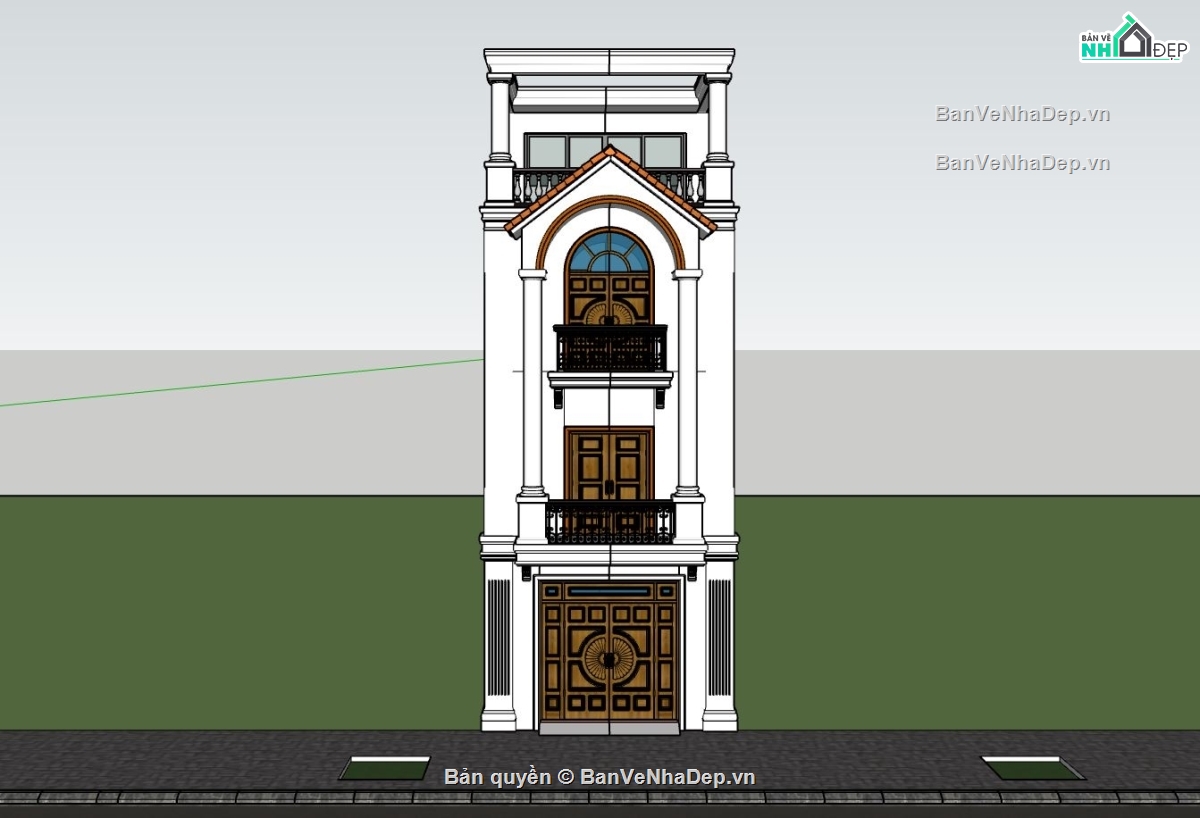 nhà phố  tân cổ điển,nhà phố 4 tầng,phối cảnh nhà phố đẹp,file sketchup nhà phố
