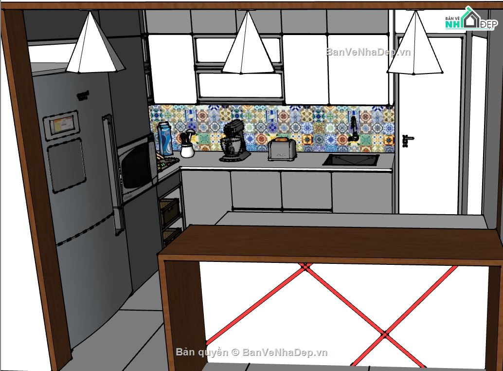 sketchup nhà bếp hiện đại,phối cảnh nhà bếp,mẫu 3d nhà bếp