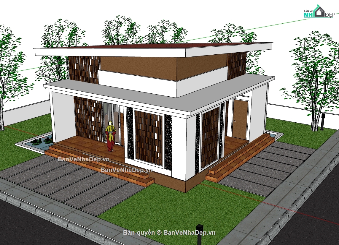 biệt thự 1 tầng,biệt thự sketchup,sketchup biệt thự 1 tầng,sketchup biệt thự