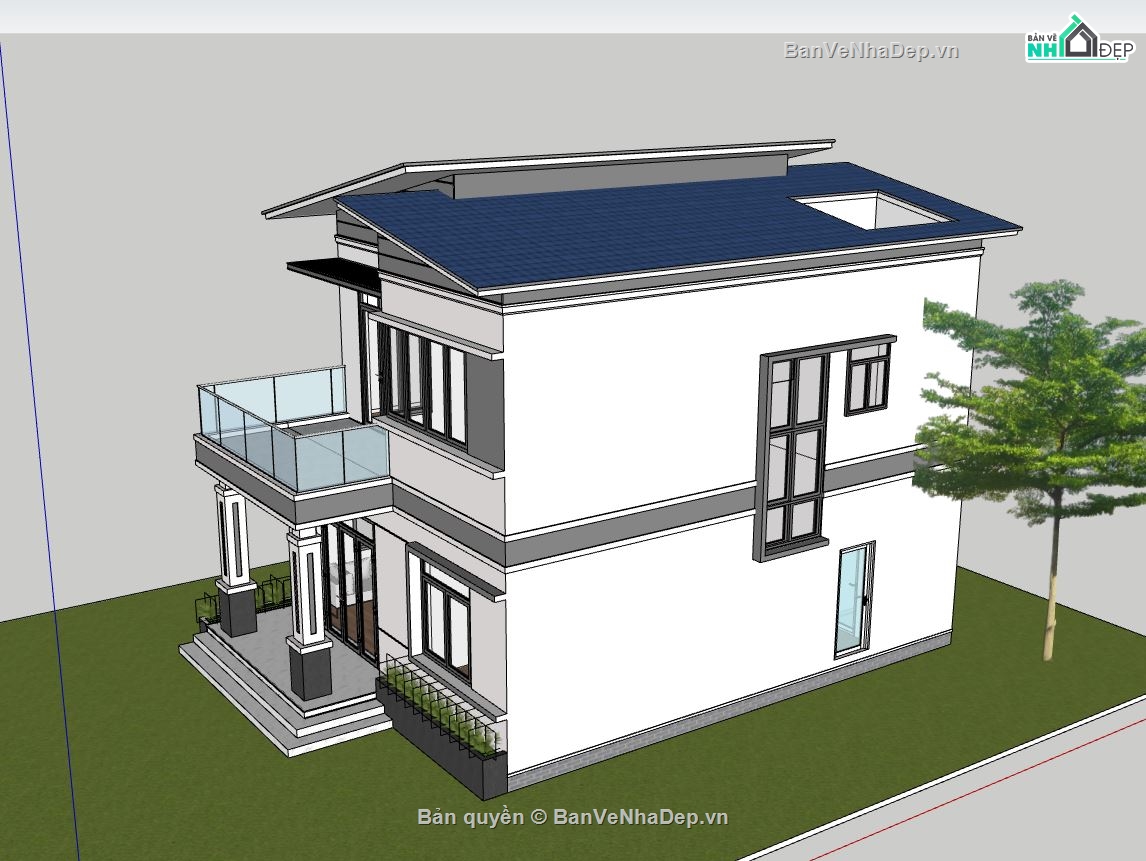 biệt thự 2 tầng,biệt thự sketchup,mẫu sketchup biệt thự 2 tầng,thiết kế biệt thự 2 tầng