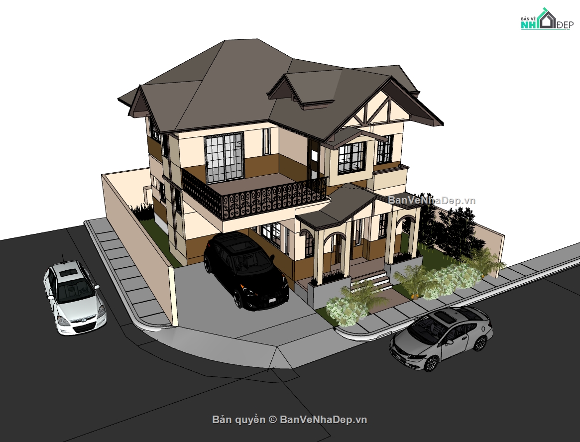 biệt thự 2 tầng,biệt thự sketchup,sketchup biệt thự