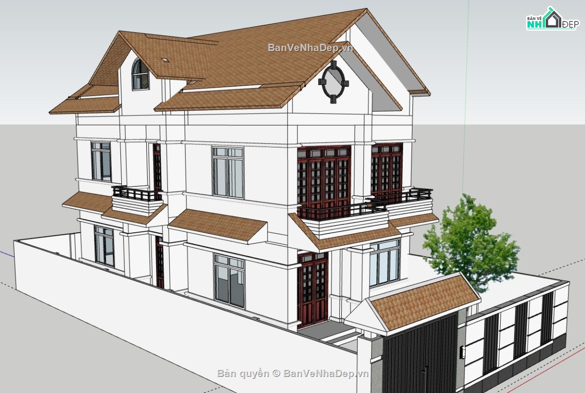 biệt thự 2 tầng,biệt thự mới,file sketchup biệt thự 2 tầng,mẫu biệt thự 2 tầng đẹp