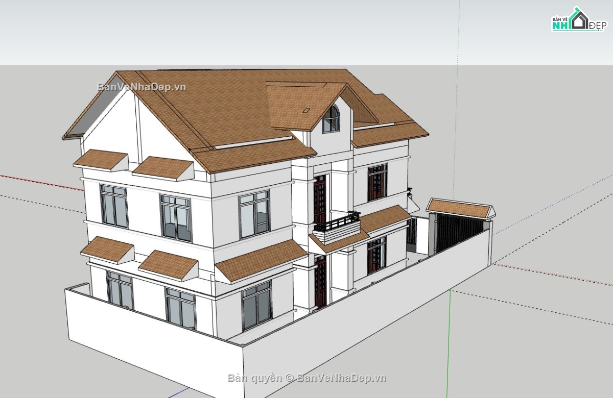 biệt thự 2 tầng,biệt thự mới,file sketchup biệt thự 2 tầng,mẫu biệt thự 2 tầng đẹp