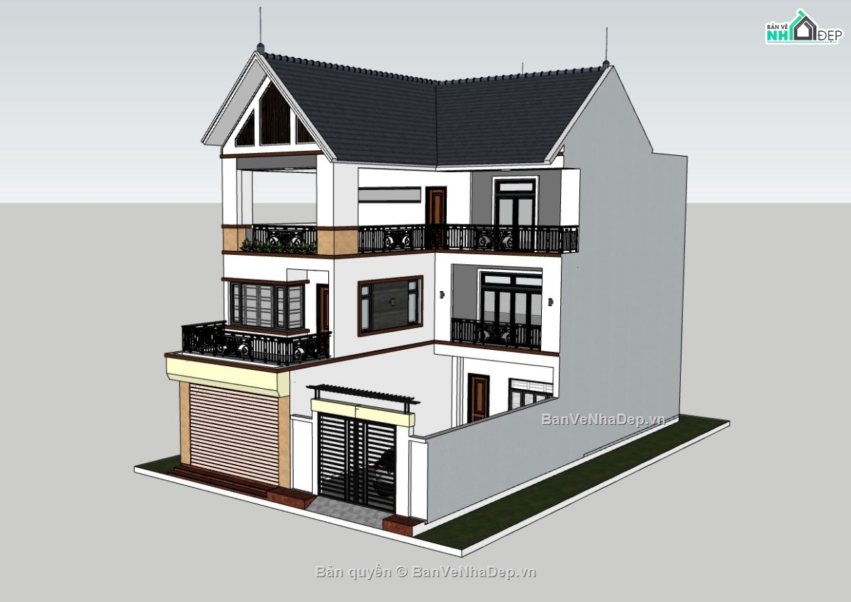 biệt thự 3 tầng,biệt thự sketchup,biệt thự 3 tầng phối cảnh su