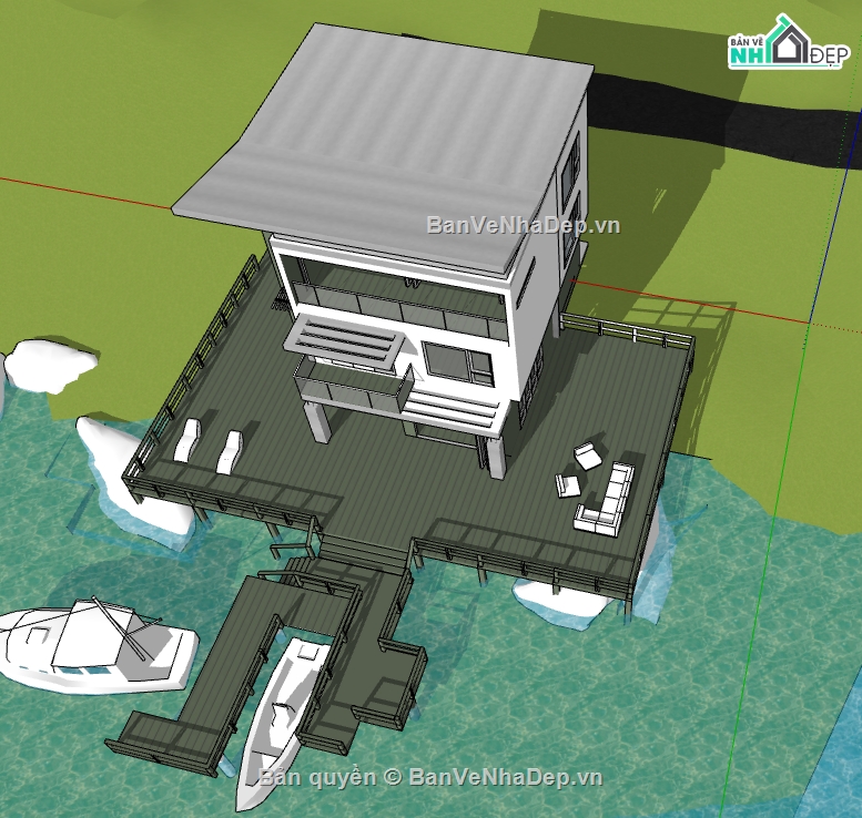 biệt thự bờ biển 2 tầng file su,file sketchup biệt thự bờ biển,biệt thự bờ biển dựng model su