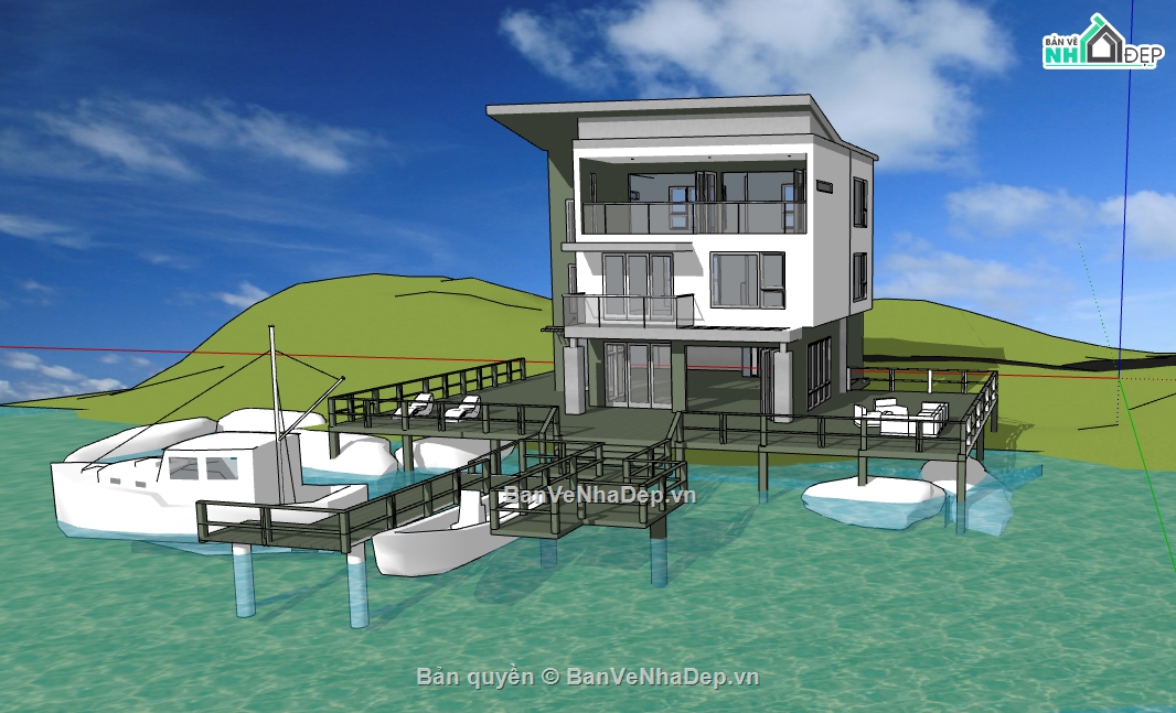 biệt thự bờ biển 2 tầng file su,file sketchup biệt thự bờ biển,biệt thự bờ biển dựng model su