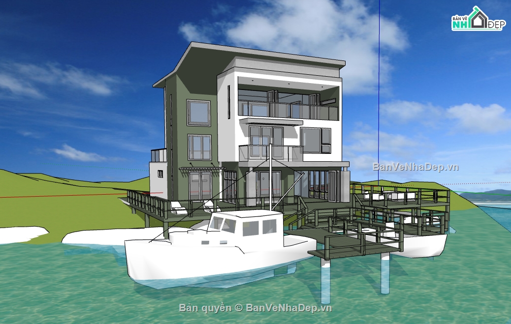 biệt thự bờ biển 2 tầng file su,file sketchup biệt thự bờ biển,biệt thự bờ biển dựng model su