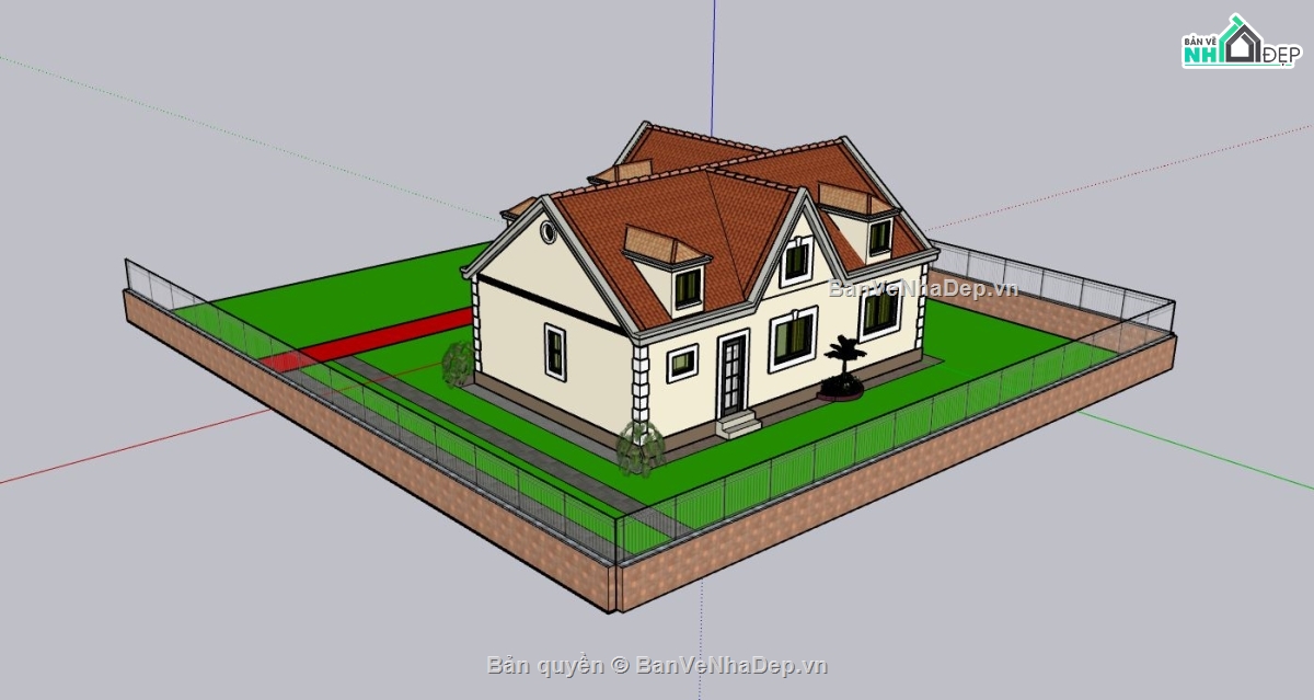 nhà cấp 4 sketchup,thiết kế nhà cấp 4,phối cảnh nhà cấp 4 sketchup,thiết kế nhà cấp 4 nông thôn