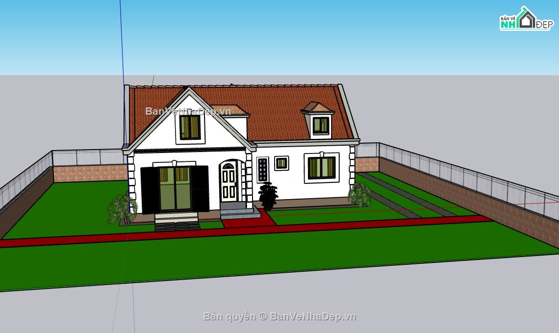 nhà cấp 4 sketchup,thiết kế nhà cấp 4,phối cảnh nhà cấp 4 sketchup,thiết kế nhà cấp 4 nông thôn