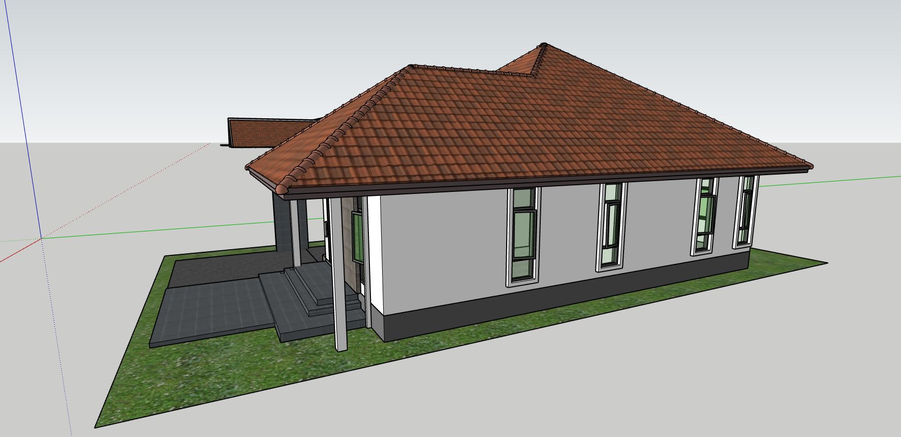 nhà cấp 4,nhà cấp 4 sketchup,phối cảnh nhà cấp 4 sketchup,thiết kế nhà cấp 4