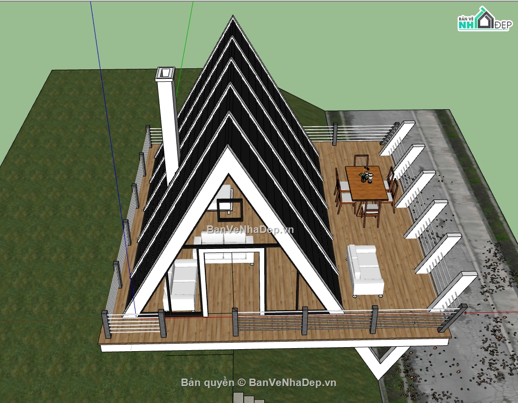 File sketchup nhà gỗ,3d sketchup nhà gỗ,3d su nhà gỗ,file 3d nhà bungalow