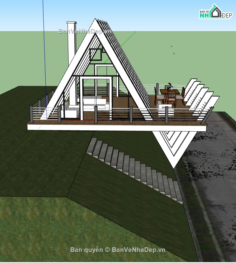 File sketchup nhà gỗ,3d sketchup nhà gỗ,3d su nhà gỗ,file 3d nhà bungalow